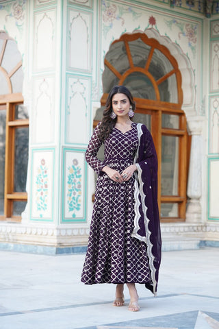 Wine Gown With Dupatta