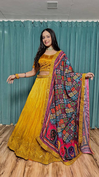 Yellow silk lehenga choli for women with price