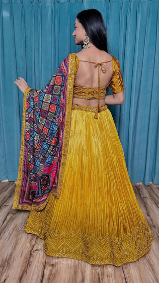 Yellow silk lehenga choli for women