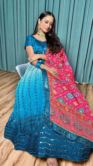 Sequins work sky blue lehenga choli for women