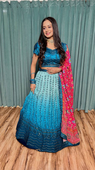 Blue color silk lehenga choli