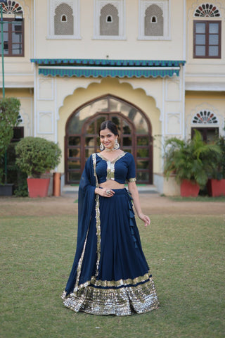 faux georgette Rama lehenga reception