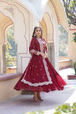  red anarkali dress with Embroidered Work