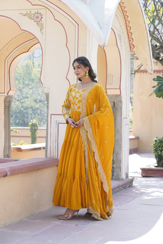 yellow anarkali dress design