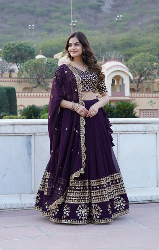 wine colour lehenga for engagement