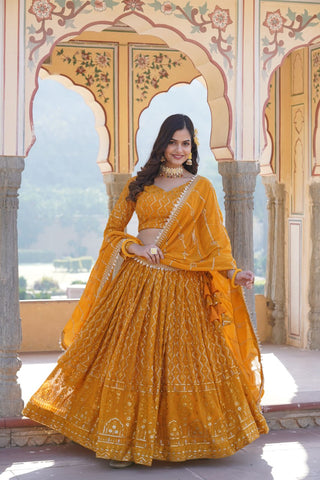 faux georgette Yellow Lehenga 