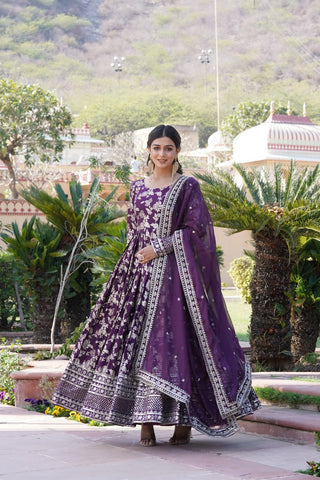 Wine Gown With Dupatta