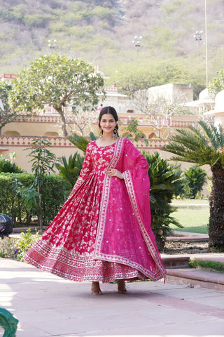 viscose dyeable jacquard pink gown wedding