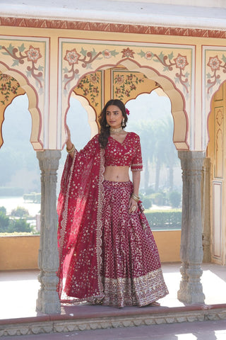 red lehenga party wear