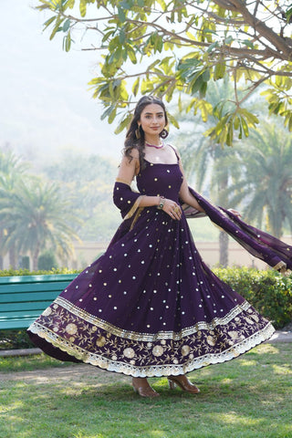 wine color Sequin Anarkali Gown