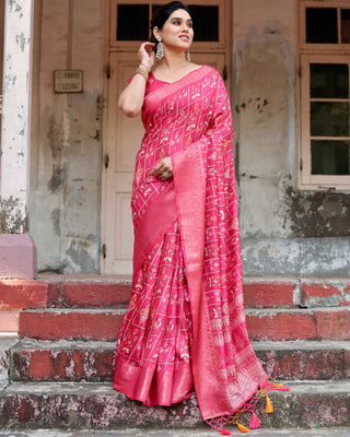 Pure pink silk digital print sarees