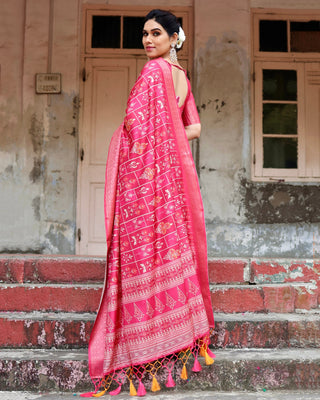 Dark Pink Satin Saree