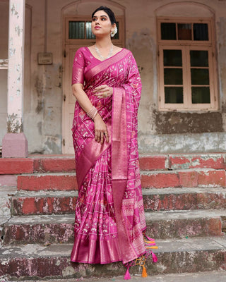 Dark pink silk printed sarees with price