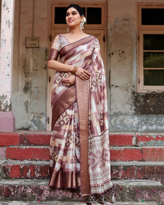 Light brown shade silk printed saree