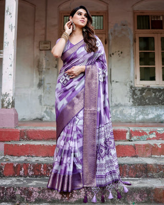 Original purple shade silk printed saree price