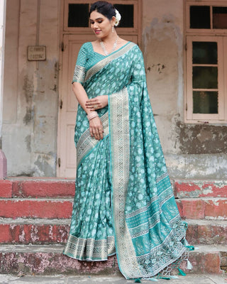 Rama colour Saree Matching  Blouse