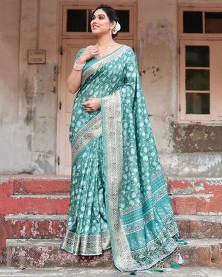 Dark Rama green colour saree