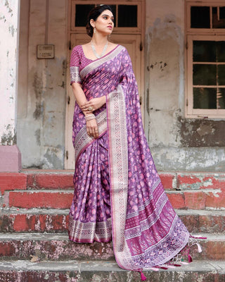 Purple color soft silk printed saree for women with price