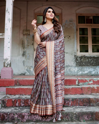 Simple brown colour saree for wedding