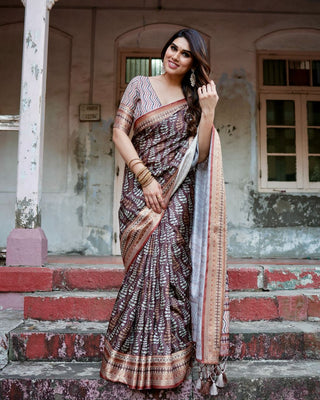 Silk brown colour saree for wedding