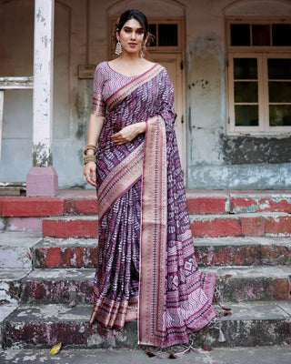 Wine colour Saree with Matching Blouse