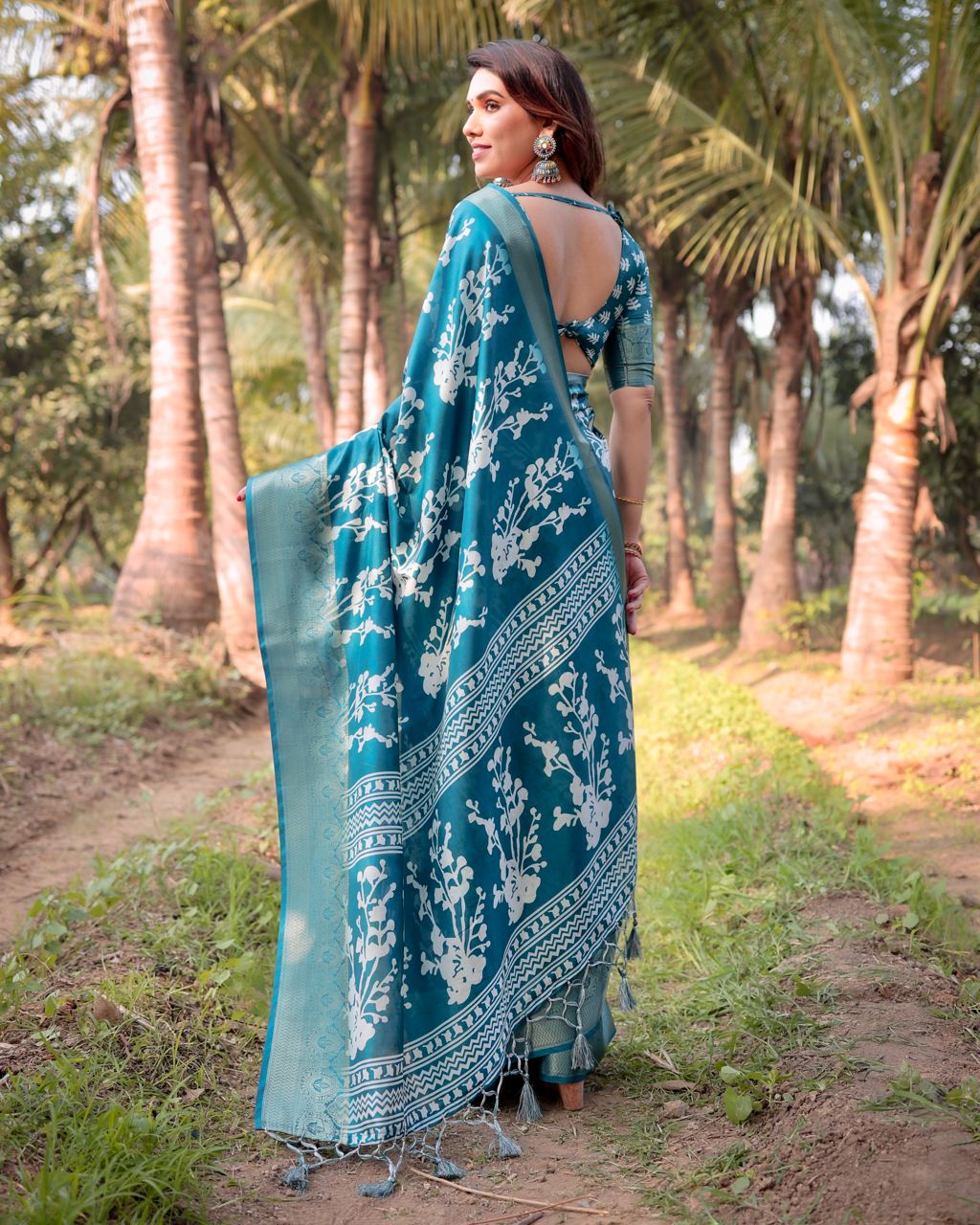 Dark Rama green colour saree