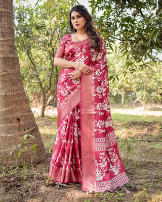 Red silk saree different printed for wedding with price