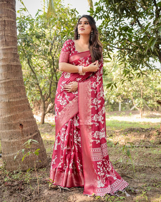 Red silk saree different printed for wedding cost