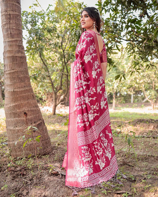 Pure red silk saree different printed for wedding