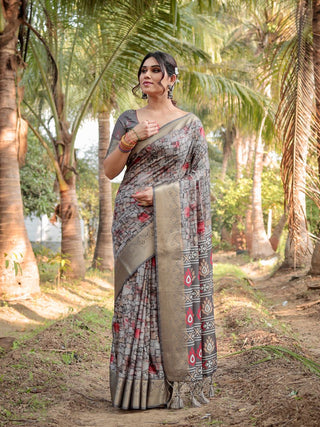 Grey colour Saree Party Wear