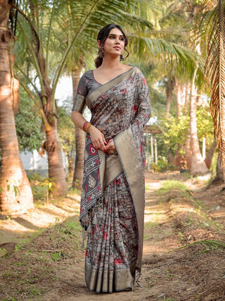 Grey silk saree different printed for wedding images