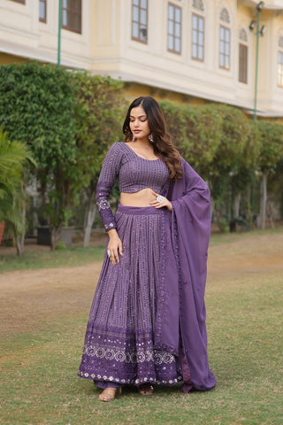 faux georgette purple lehenga engagement