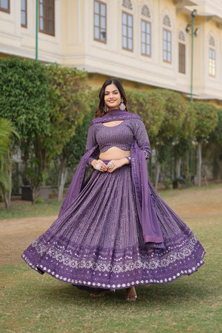 faux georgette purple lehenga reception