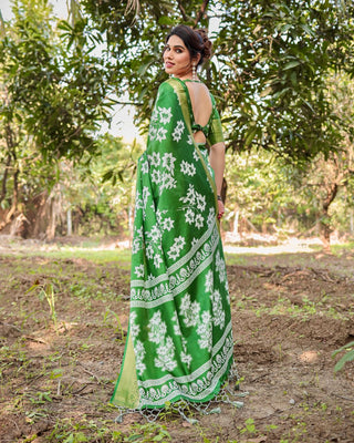 Parrot green saree party Wear