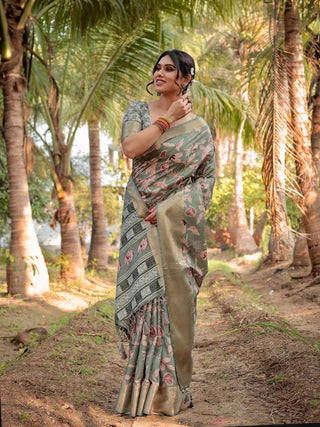 Bottle Green Tissue Saree