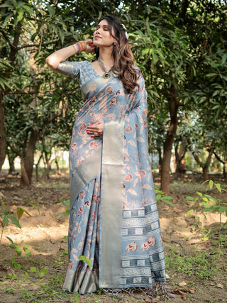 Printed Silk sarees with Zari Border