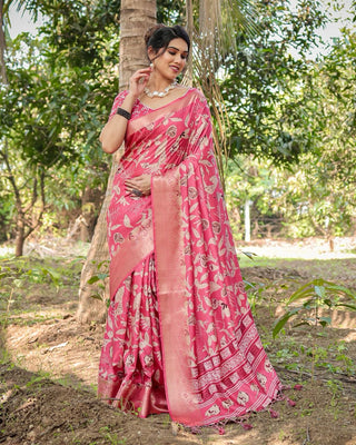 Pure pink silk printed sarees