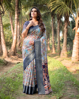 Navy blue Colour Saree with Contrast Blouse