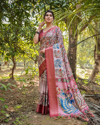 Red Silk Saree with golden Border