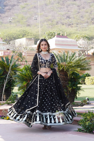 black faux blooming lehenga choli for women