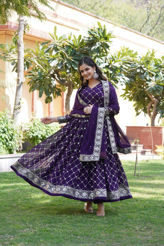 Faux Blooming Purple Gown Dupatta