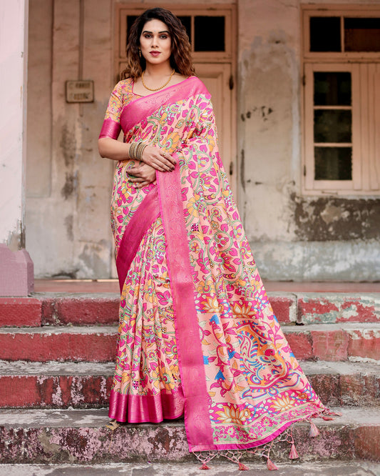 Pure pink soft silk saree for wedding