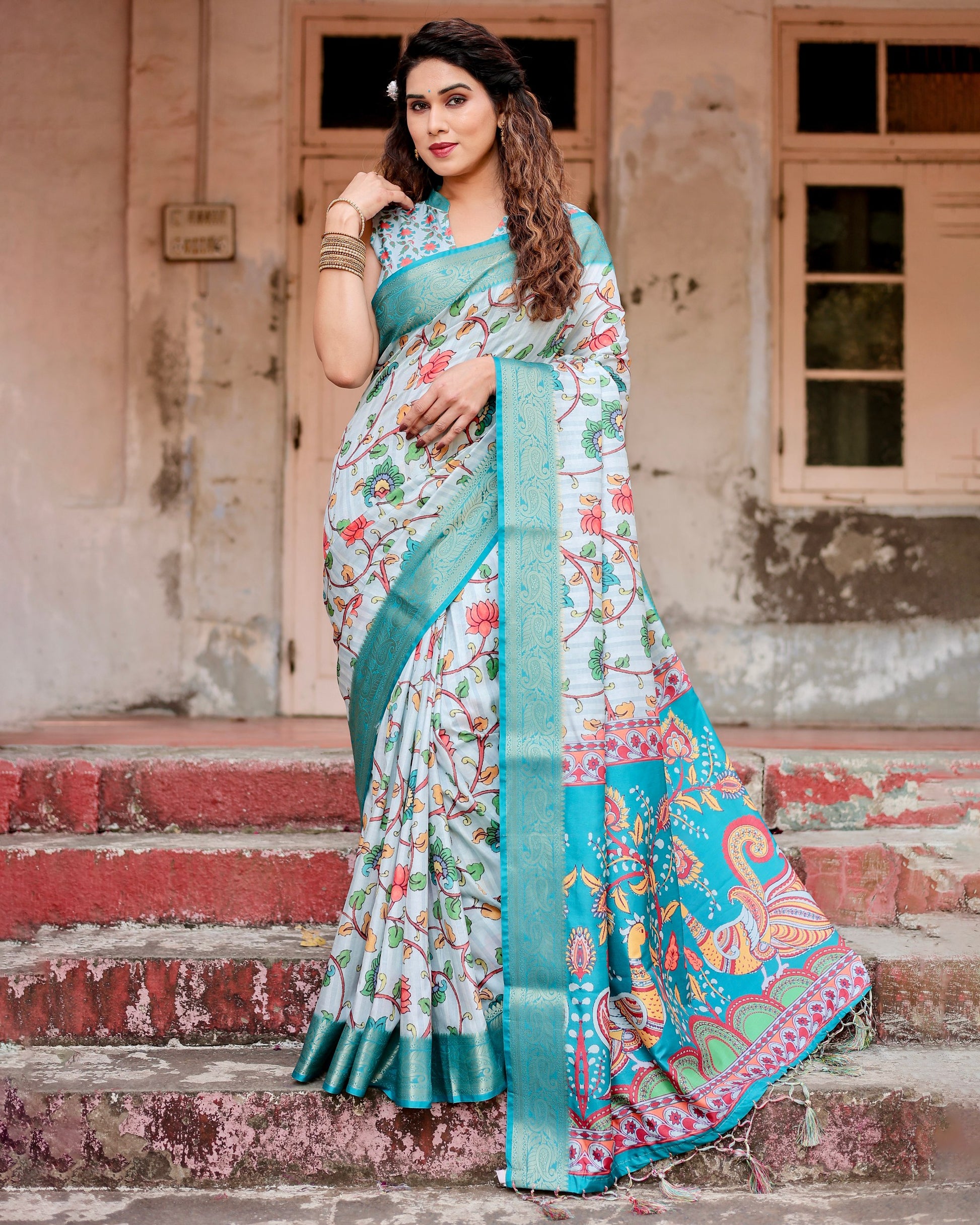 Engagement Bride Party Wear Printed Soft Silk Saree For Women YES / NO / YES Engagement Bride Party Wear Printed Soft Silk Saree For Women YES / NO / YES