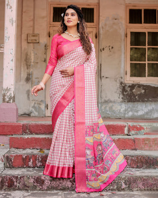 Pure pink silk saree for women