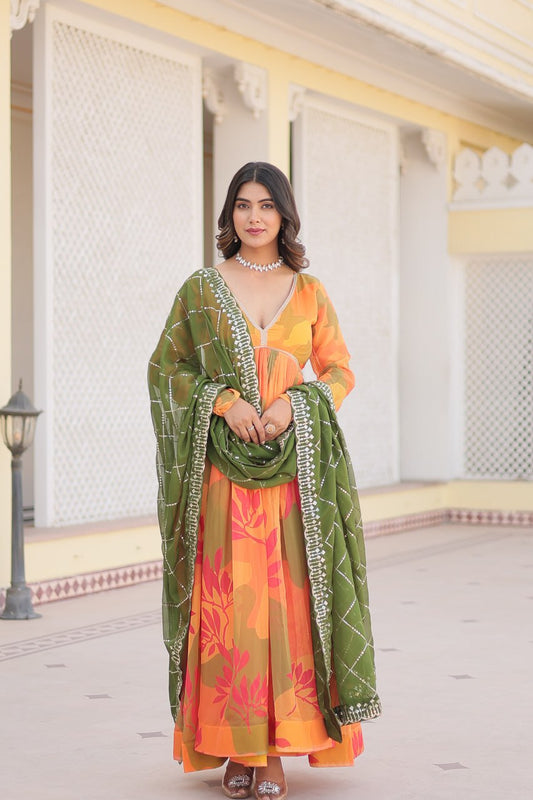 Party wear Gown with Dupatta