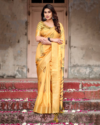 Yellow pure soft silk saree for women Ragthm online shopping