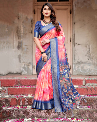 Royal Blue and Pink Combination Saree