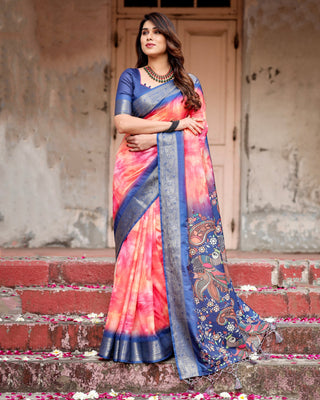 Sky blue and pink combination Silk Saree