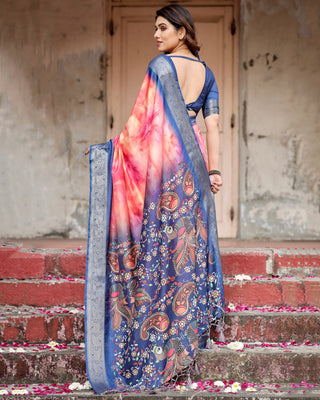 Sky blue and pink combination Saree