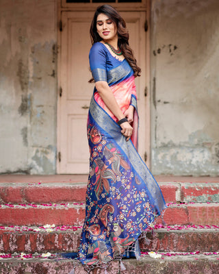 Blue and pink combination Saree blouse Designs